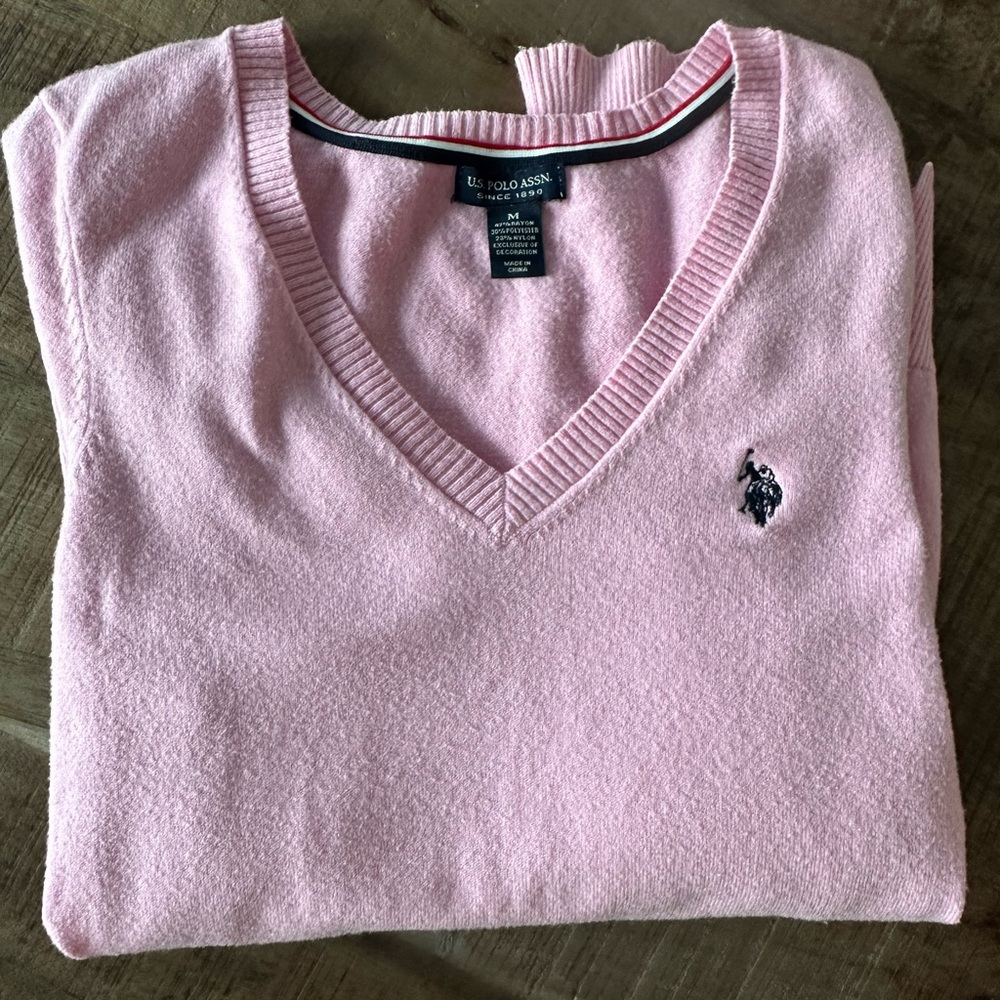 US Polo Light Pink V Neck Sweater